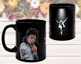 Michael Jackson Ceramic 11oz Black Mug, Michael Jackson Themed Coffee Cup, M.Jackson Ceramic Tea Mug, Michael Jackson fan merch