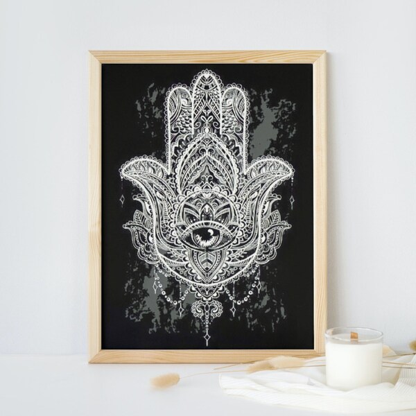 Hamsa Hand art wall decor ready to press, Fatma Hand portrait printable, Sublimation Hamsa hand design png jpg pdf svg files, Hand of Fatma