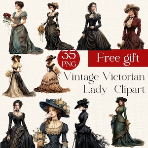 Vintage Watercolor Victorian Lady Clipart, Victorian Clipart, Vintage Victorian PNG for Scrapbooking, Vintage Woman Clipart PNG