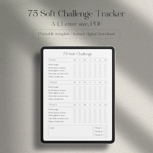 75 Soft Challenge Tracker, 75 Soft Challenge, 75 Day Challenge Printable, minimalistic PDF template. Blank page tracker