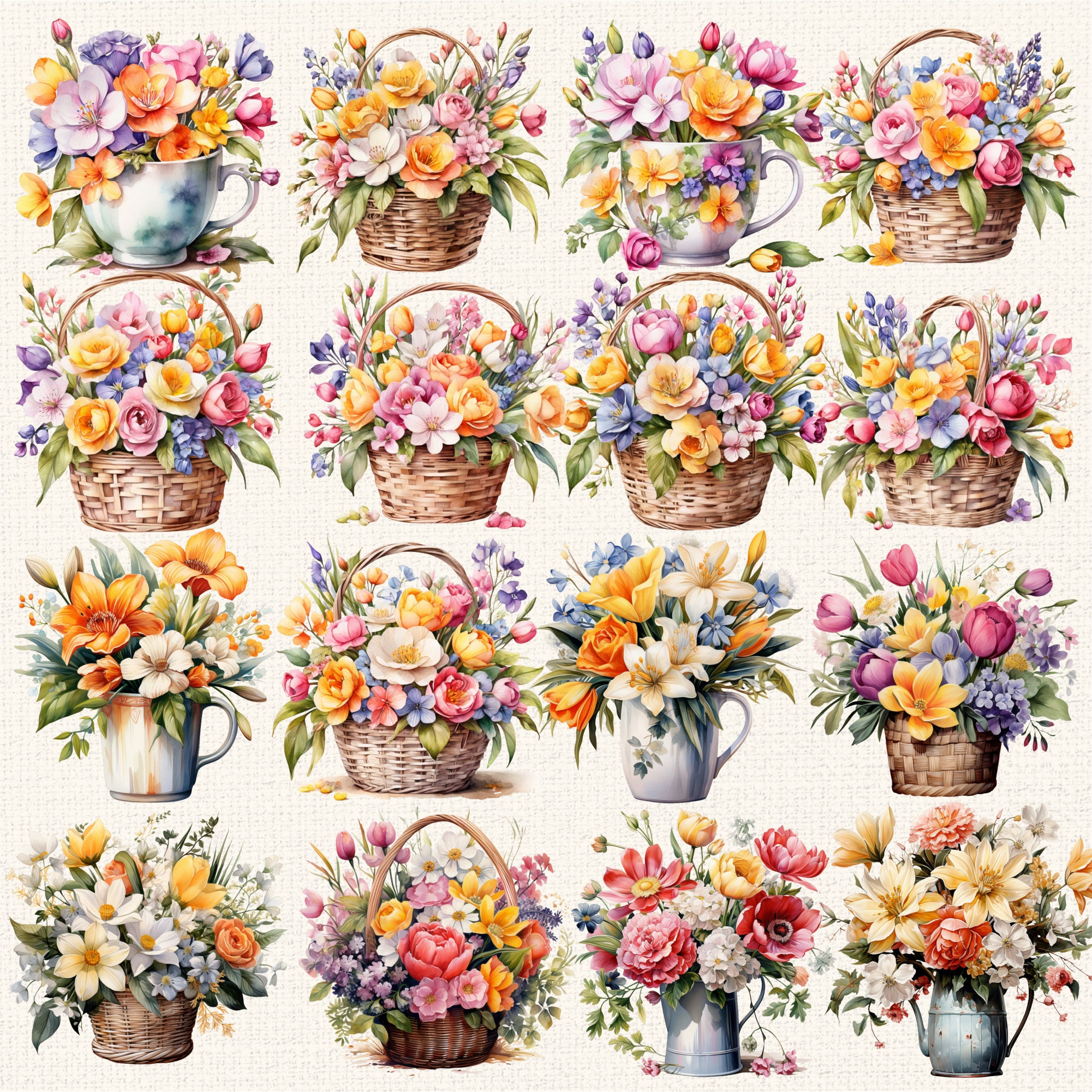 62 Spring Flowers, Box of Flowers PNG, Flowers Watercolor Clipart ...