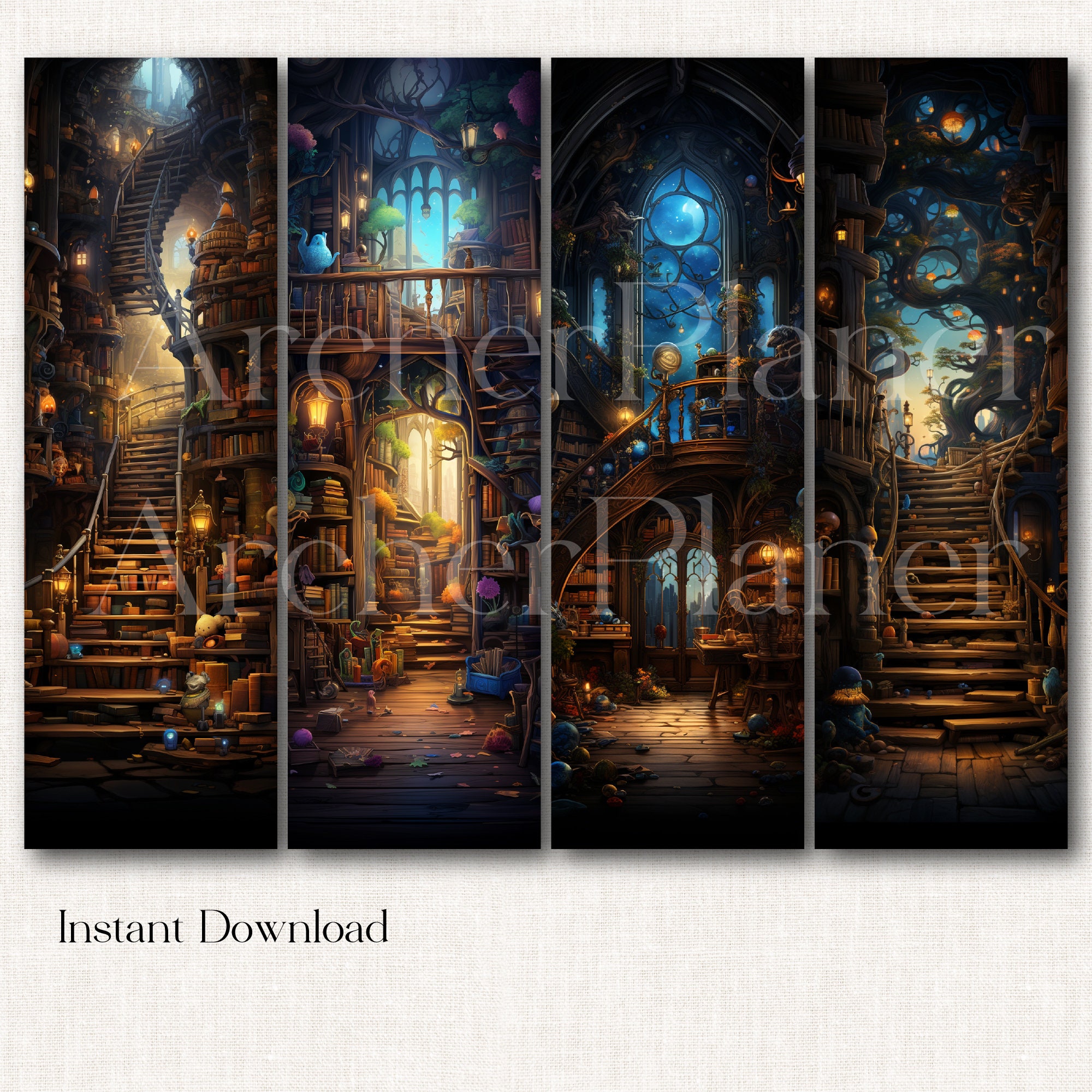 13 Fantasy Library Printable Bookmark Designs, Digital Print Download ...