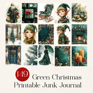 149 Green Christmas Junk Journal Pages, Scrapbook printable Paper, Digital Collage, Christmas Pages,  Merry Christmas Junk Journal Printable
