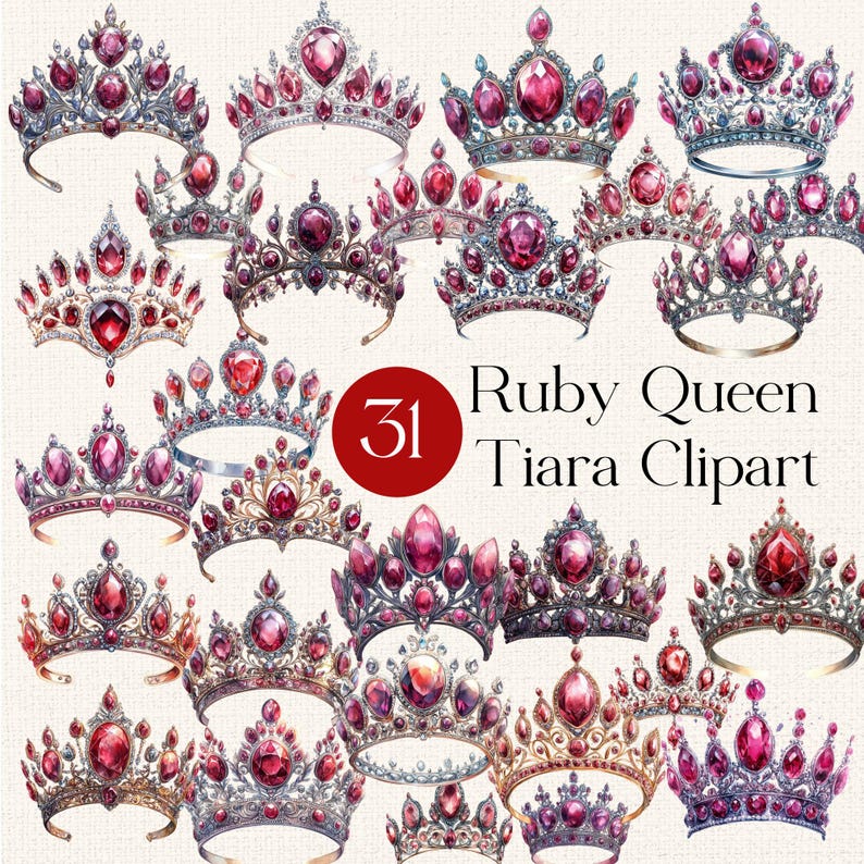 31 Ruby Princess Crown PNG Set, Ruby Tiara Clipart Set, Tiara Clipart ...