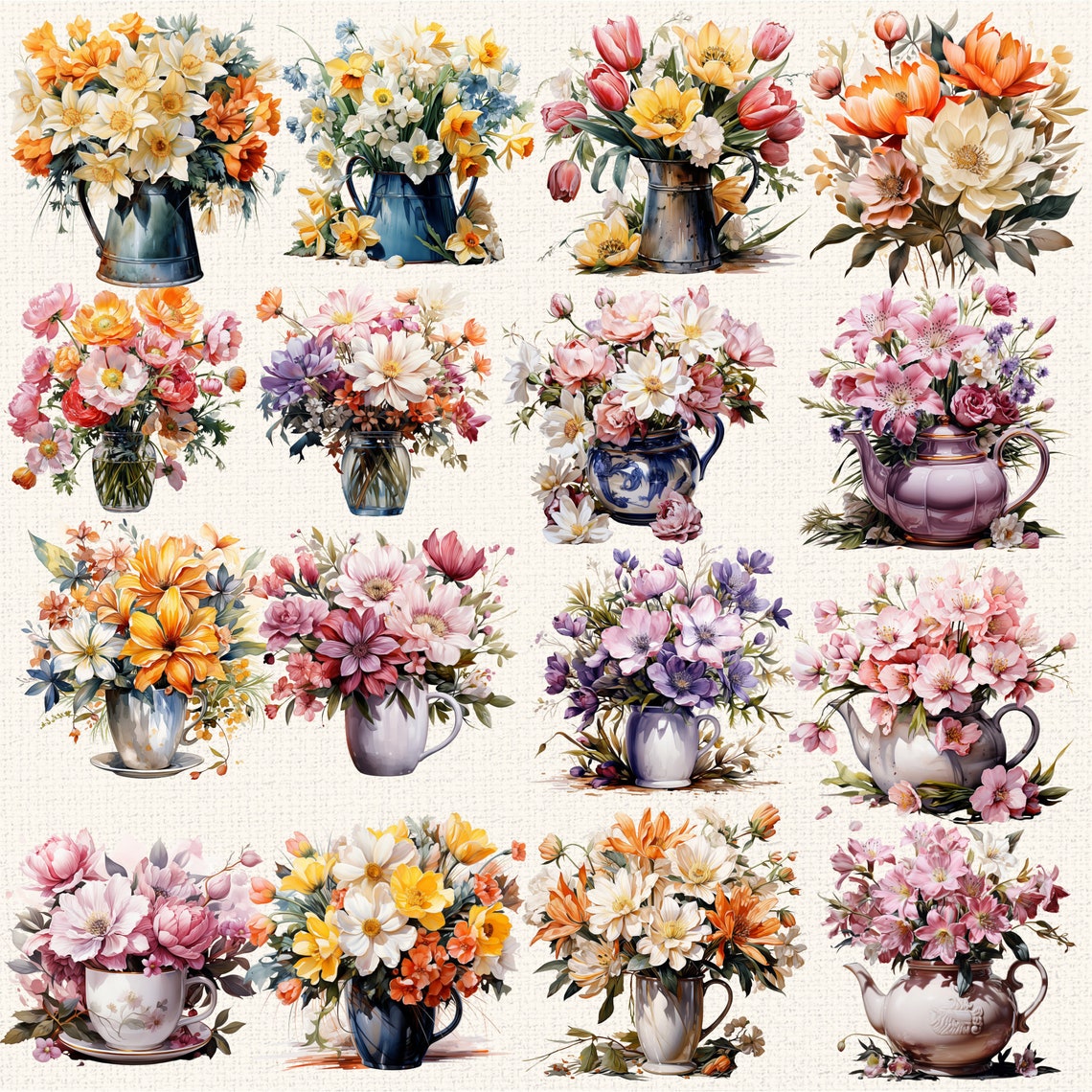 62 Spring Flowers, Box of Flowers PNG, Flowers Watercolor Clipart ...