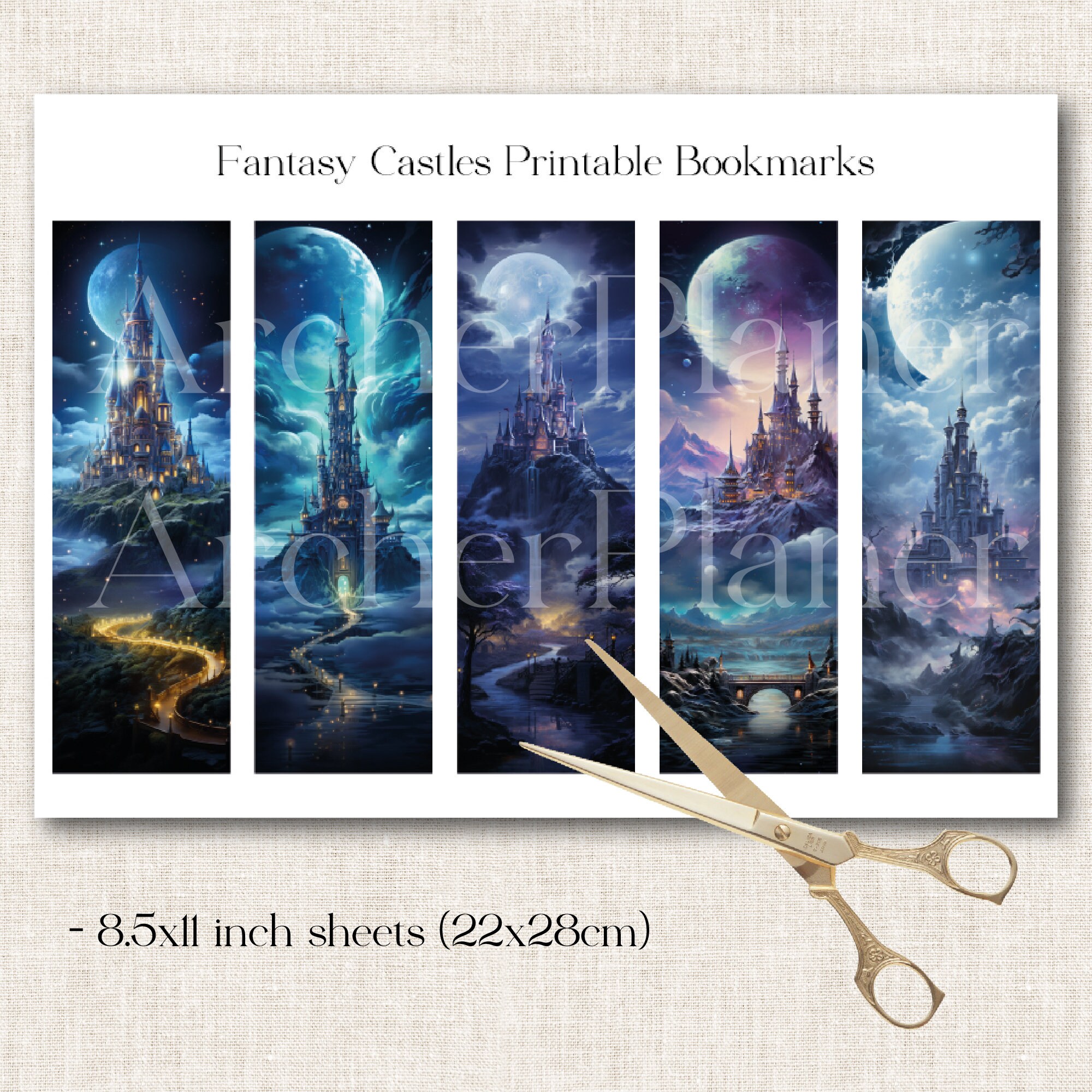 Fantasy Castles Printable Bookmarks Set, Set of 23 PNG/JPG, Sublimation ...