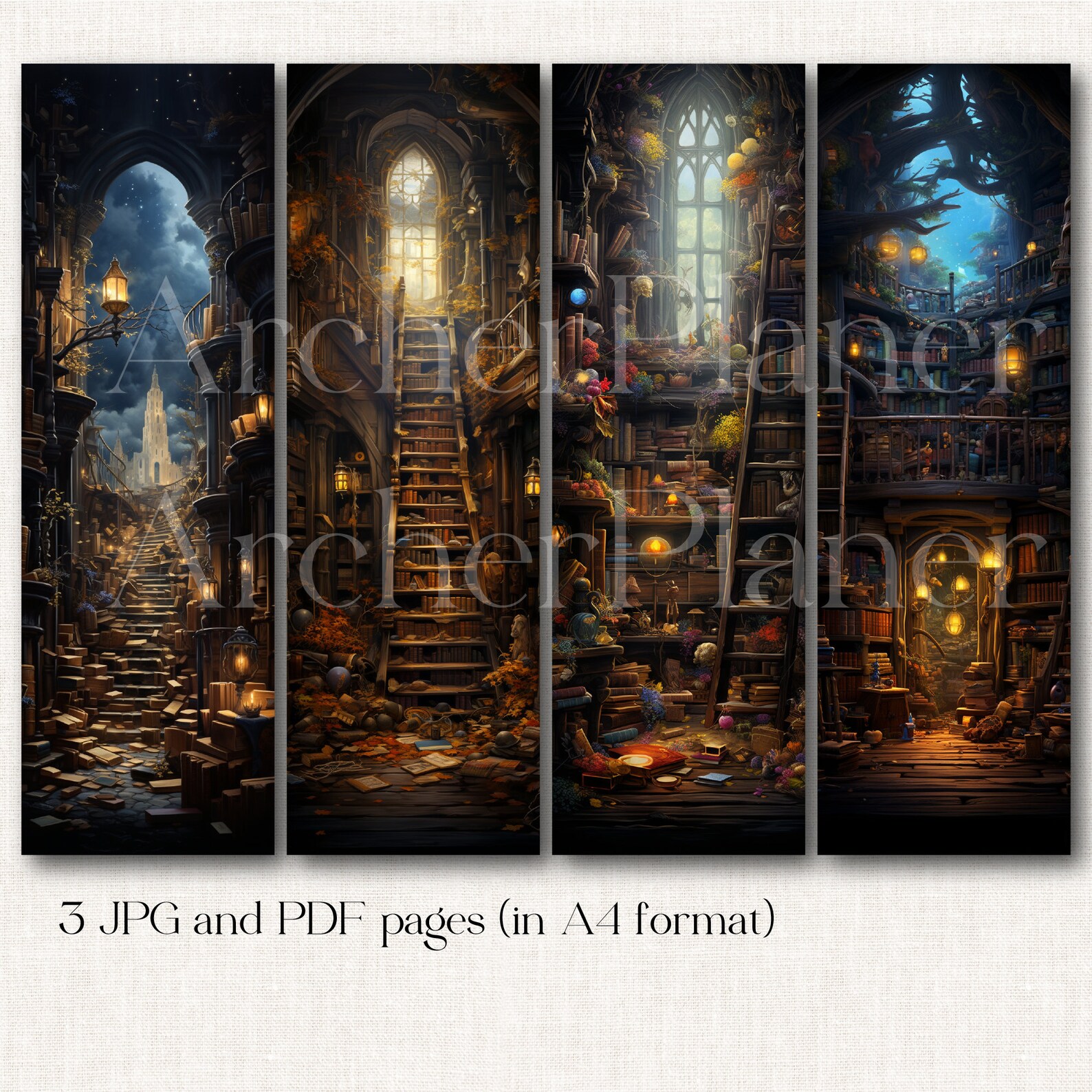 13 Fantasy Library Printable Bookmark Designs, Digital Print Download ...