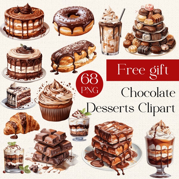 Schokolade Desserts Clipart, Aquarell Schokolade Kuchen, Schokolade Clipart zum Ausdrucken, Weihnachtsschokolade, Geburtstag