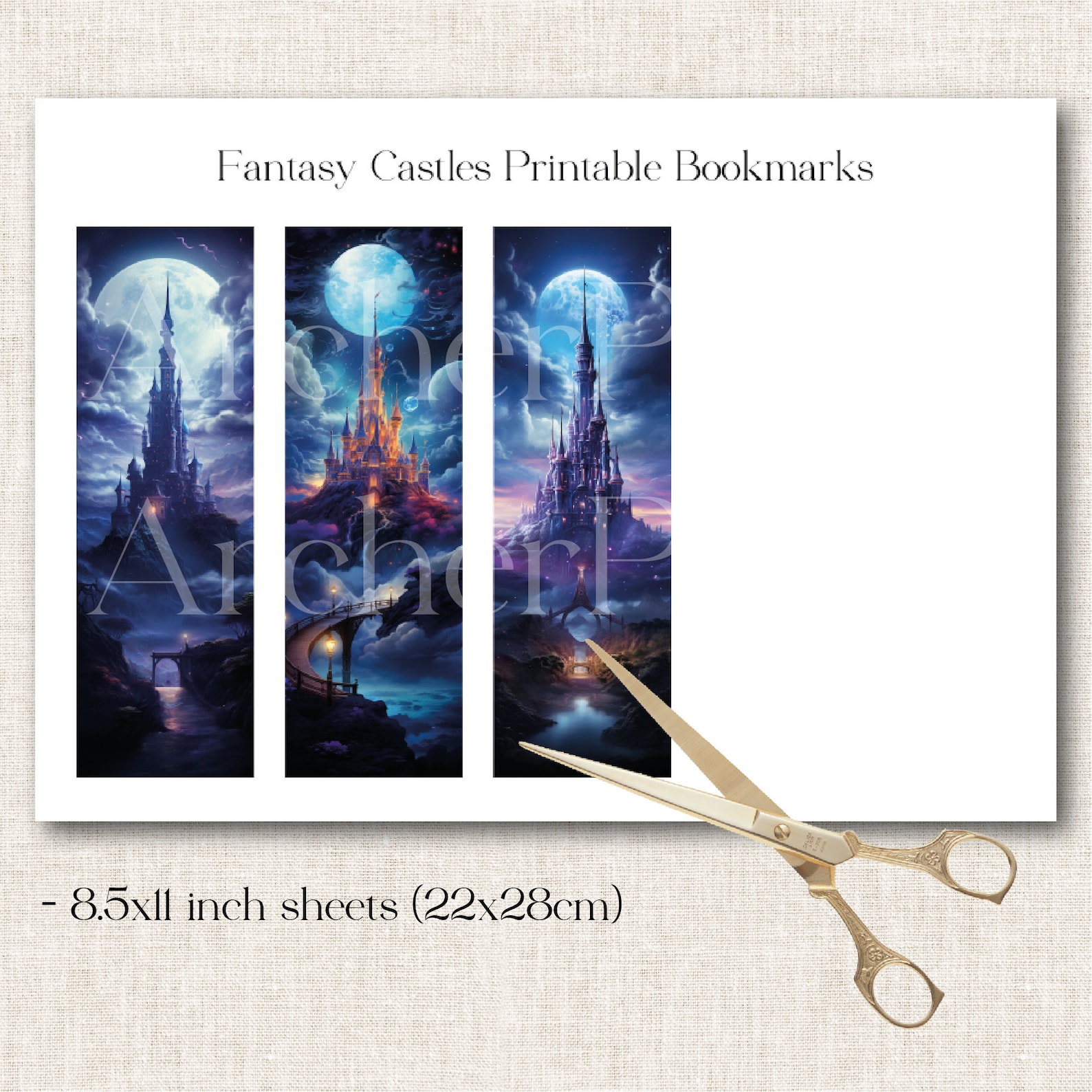 Fantasy Castles Printable Bookmarks Set, Set of 23 PNG/JPG, Sublimation ...