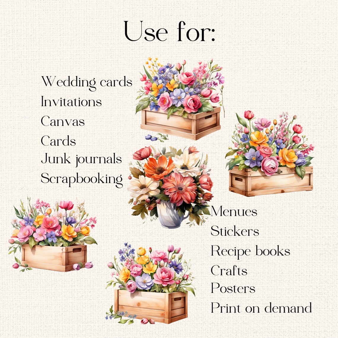 62 Spring Flowers, Box of Flowers PNG, Flowers Watercolor Clipart ...
