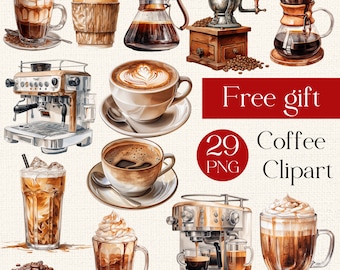 Watercolor Coffee Clipart Set, Coffee Drinks Illustration, Coffee Machine, Coffee Grinder, Coffee Lover Ultimate Bundle, Hot Drinks Clipart