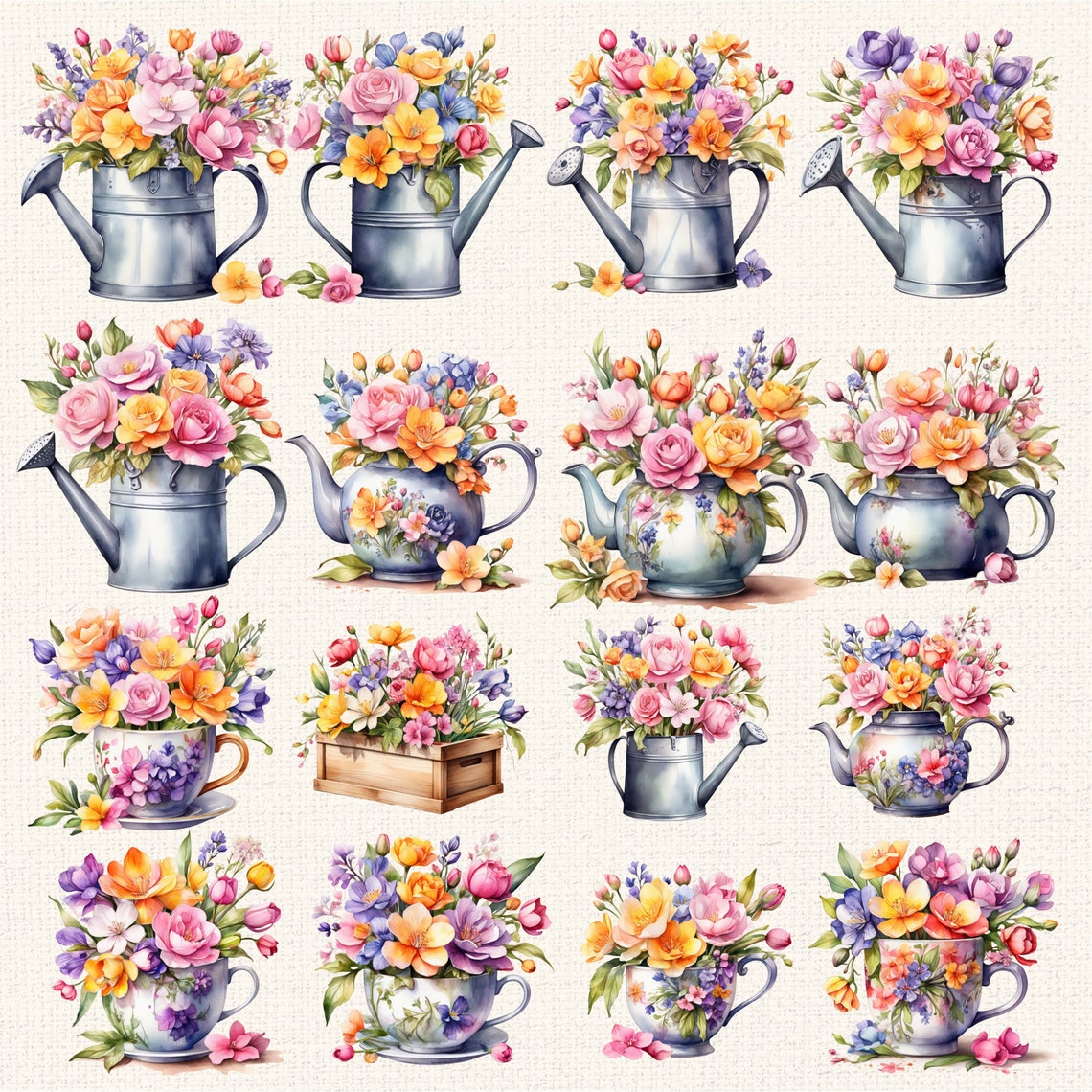 62 Spring Flowers, Box of Flowers PNG, Flowers Watercolor Clipart ...
