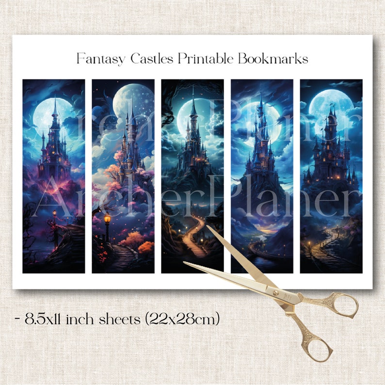 Fantasy Castles Printable Bookmarks Set, Set of 23 PNG/JPG, Sublimation ...