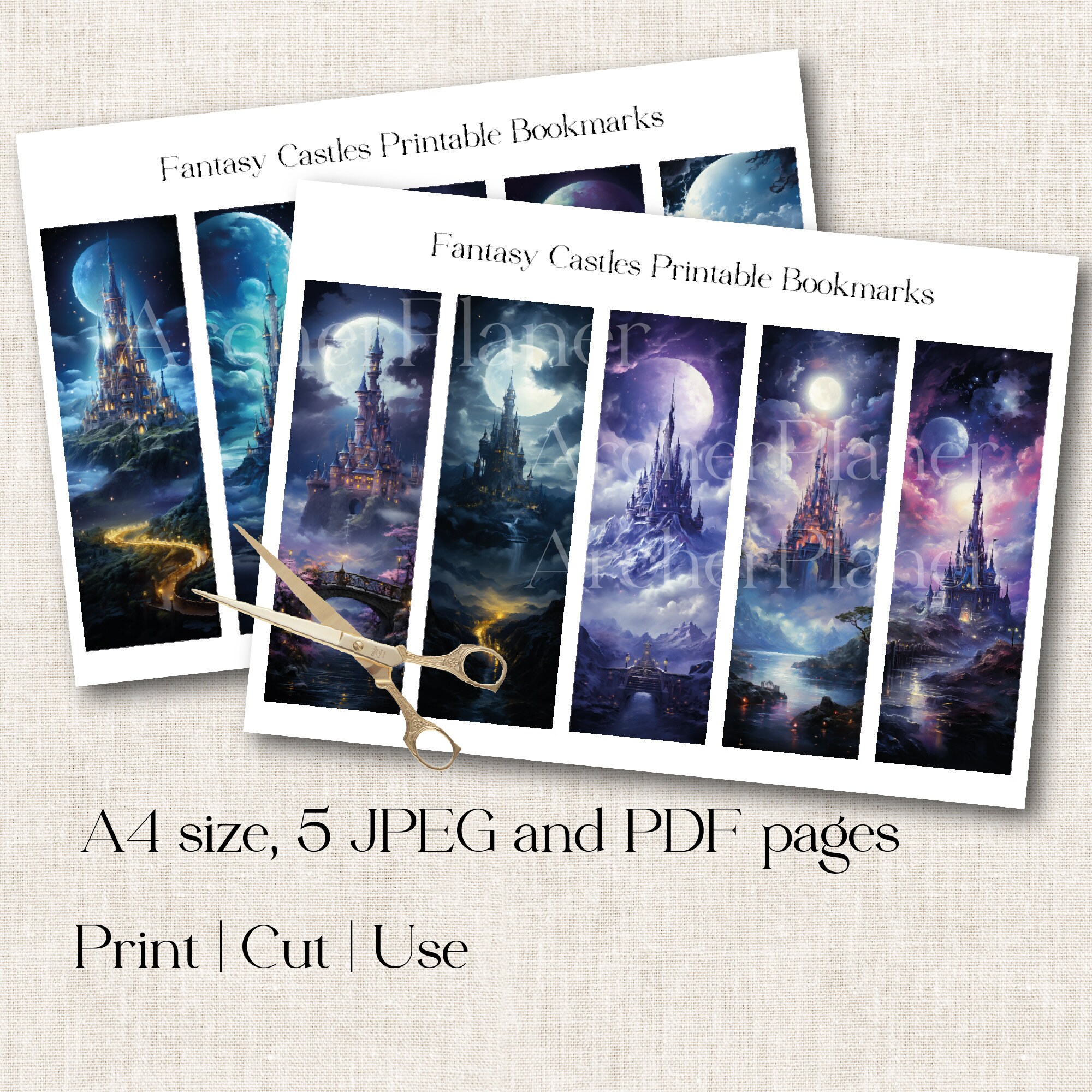 Fantasy Castles Printable Bookmarks Set, Set of 23 PNG/JPG, Sublimation ...