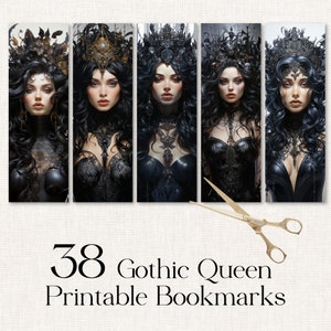38 Fantasy Black Gothic Queen Printable Bookmark Designs, Digital Print Download, Sublimation, Print and Cut, Bookmark Set, JPEG, PNG, PDF