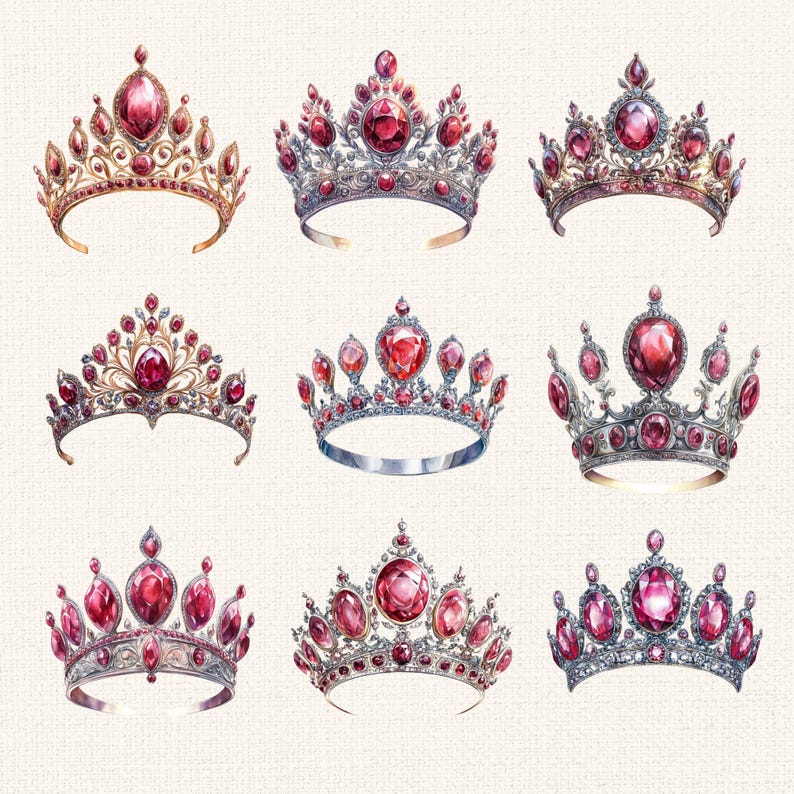 31 Ruby Princess Crown PNG Set, Ruby Tiara Clipart Set, Tiara Clipart ...