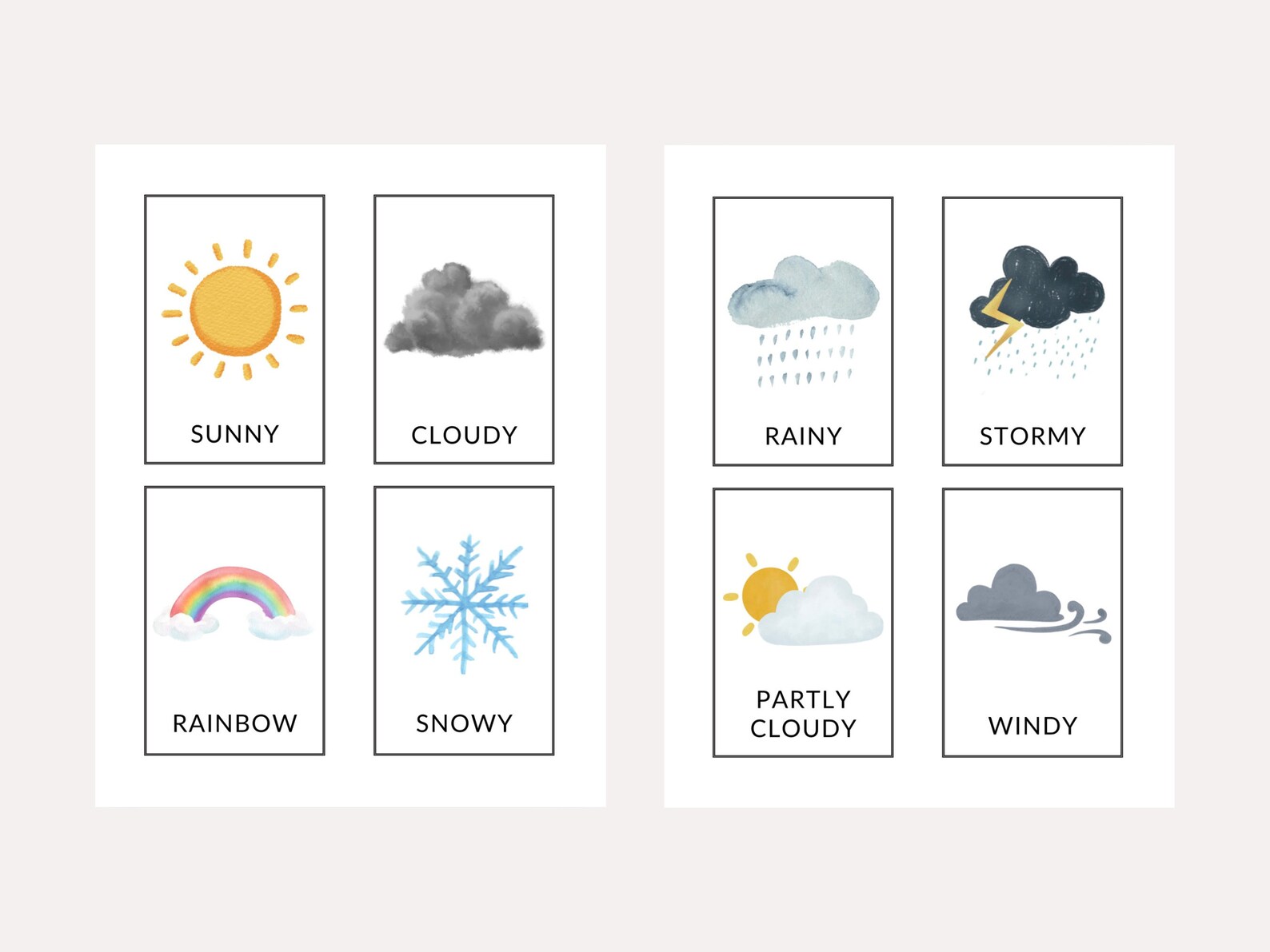 Weather Flash Cards | Printable Educational Cards | DIGITAL DOWNLOAD - Etsy