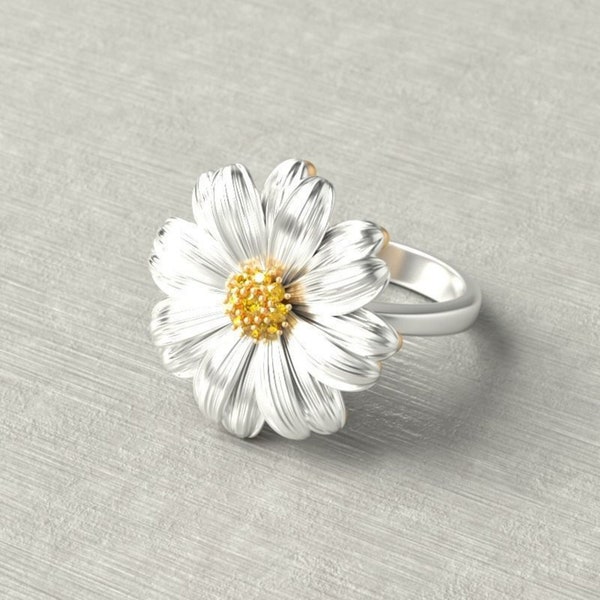 Bagues de fiançailles en saphir jaune avec fleur en or - Bague de promesse - Bague de mariage - Bague unique en or 10 carats, or 14 carats, or 18 carats