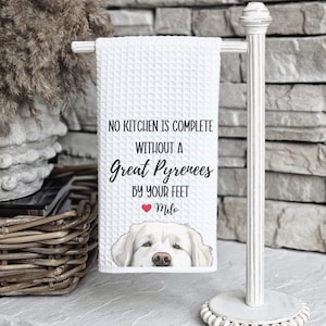 Custom Great Pyrenees Kitchen Towel, Great Pyrenees gift, custom kitchen tea towel, Pyrenees owner, Great Pyrenees dog mom, Pyrenees lover