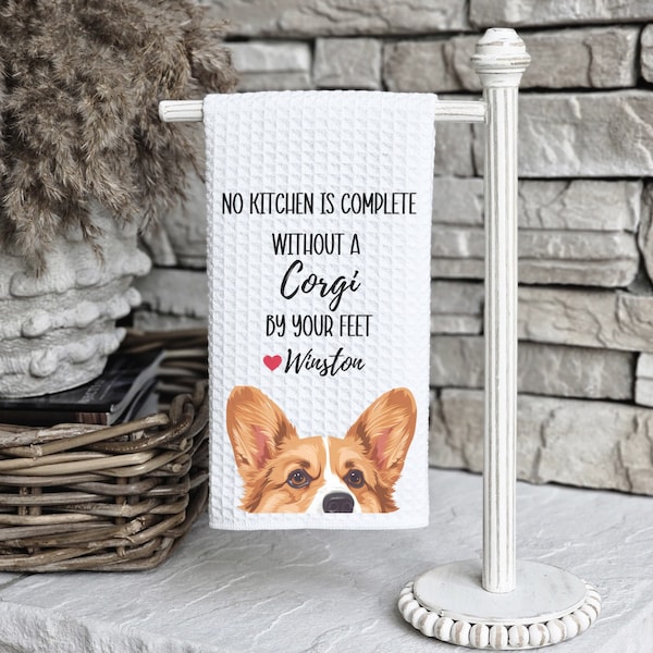 Custom Corgi Kitchen Towel, Corgi gift, custom kitchen towel, dog kitchen towel, Corgi dog, Corgi mom, Tri color corgi, Welsh Corgi, Corgi