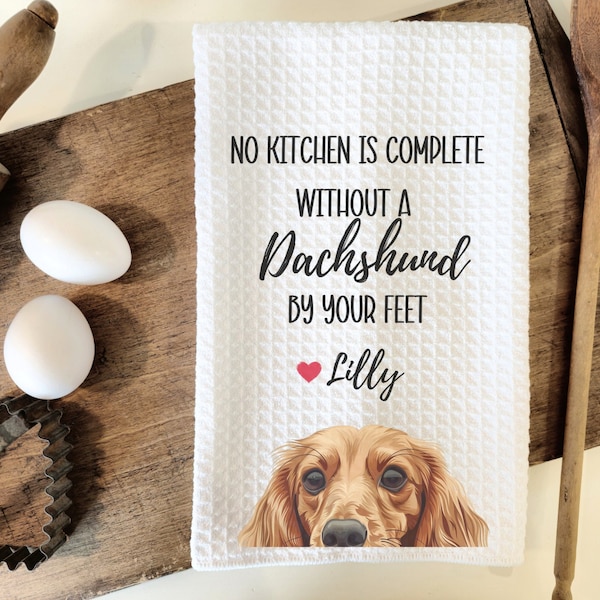 Custom Dachshund Kitchen Towel, Dachshund gift, custom dog kitchen towel, Dachshund, Dachshund mom, Doxie, Long haired Dachshund, doxie gift