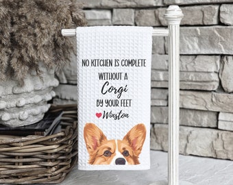 Custom Corgi Kitchen Towel, Corgi gift, custom kitchen towel, dog kitchen towel, Corgi dog, Corgi mom, Tri color corgi, Welsh Corgi, Corgi