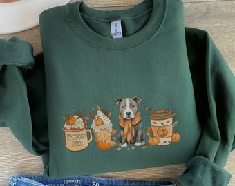 Pitbull Pumpkin Spice Sweatshirt, pitbull sweashirt, pitbull mom, pitbull lover, pittie, pitbull gifts, gift for pitbull lover,Fall crewneck