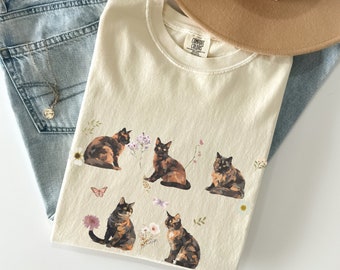 Tortoiseshell cat cottagecore, tortoiseshell shirt, tortoiseshell cat mom, tortoiseshell cat, Tortie cat, Tortie shirt, Tortie cat mom
