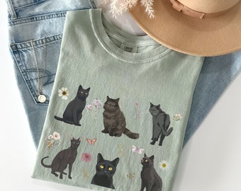 black cat cottagecore comfort colors shirt, Black Cat T-Shirt, Black Cat Halloween shirt, cat mom,black cat gifts, Halloween black cat Shirt