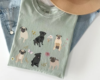 Pug Cottagecore Comfort colors T shirt, Pug, Pug shirt, Pug Dog, Pug mom, Pug lover, Pug tee, Pug sweatshirt