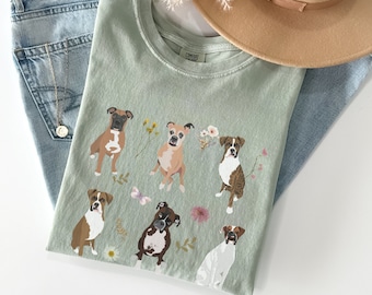 boxer dog cottage core t shirt, boxer dog t shirt, cottagecore t shirt, boxer dog gifts, cottage core, boxer dog mom, boxer dog gift