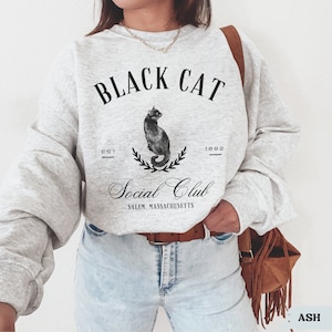 ブラックキャットソーシャルクラブスウェットシャツ、黒猫スウェットシャツ、セーラム、黒猫ギフト、黒猫ママ、セーラムスウェットシャツ、セーラムシャツ、猫ママシャツ