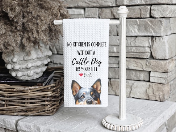Custom Heeler Dog Kitchen Towel, Australian Cattle dog gift, custom kitchen dog towel, red heeler, blue heeler, Cattle dog home decor