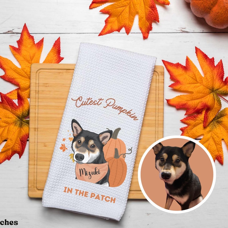 Custom Fall Kitchen Towel, Dog Mom Gift, Fall Dog, Pet Photo Custom Gift, Custom Dog Towel, Dog Mom Custom Gift, Bathroom Decor, Fall Decor