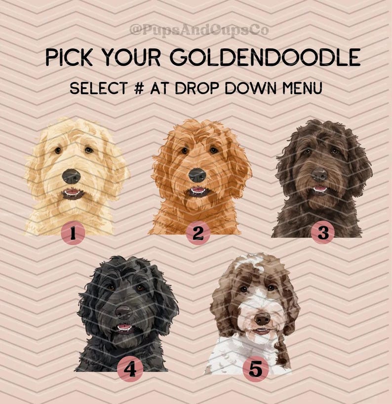 five different dog breeds, each with a unique color and expression, arranged in a selection menu format.