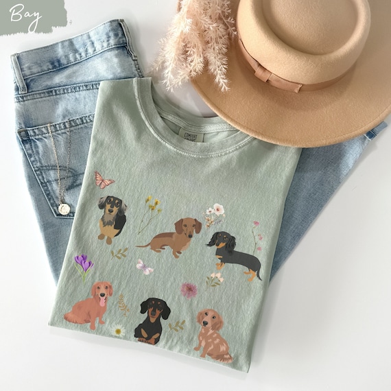 Dachshund cottagecore t shirt, doxie shirt, long haired dachshund, dachshund mom, dachshund gift, dachshund, cottage core, botanical shirt