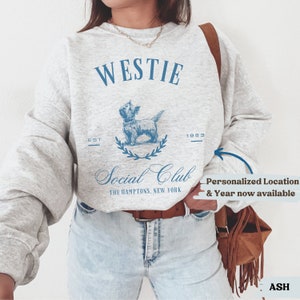 Custom Westie Social Club Sweatshirt, Westie Sweatshirt, Westie gifts, Westie mom, Tabby cat, West Highland Terrier dog, Dog mom crewneck image 2