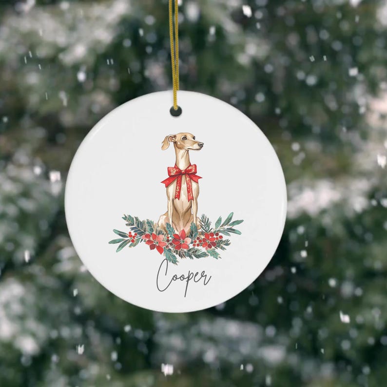 a white ornament with a dog on it