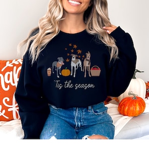 Puede incluir: Sudadera negra con un gr&aacute;fico de cuatro perros y una calabaza. El texto "'Tis the season" est&aacute; impreso debajo del gr&aacute;fico.
