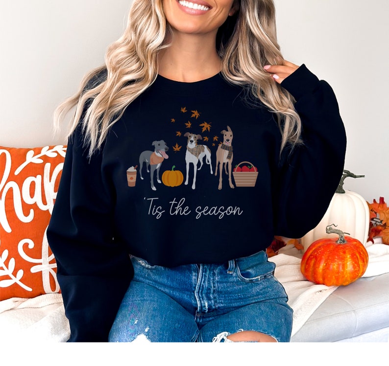 Puede incluir: Sudadera negra con un gr&aacute;fico de cuatro perros y una calabaza. El texto "'Tis the season" est&aacute; impreso debajo del gr&aacute;fico.
