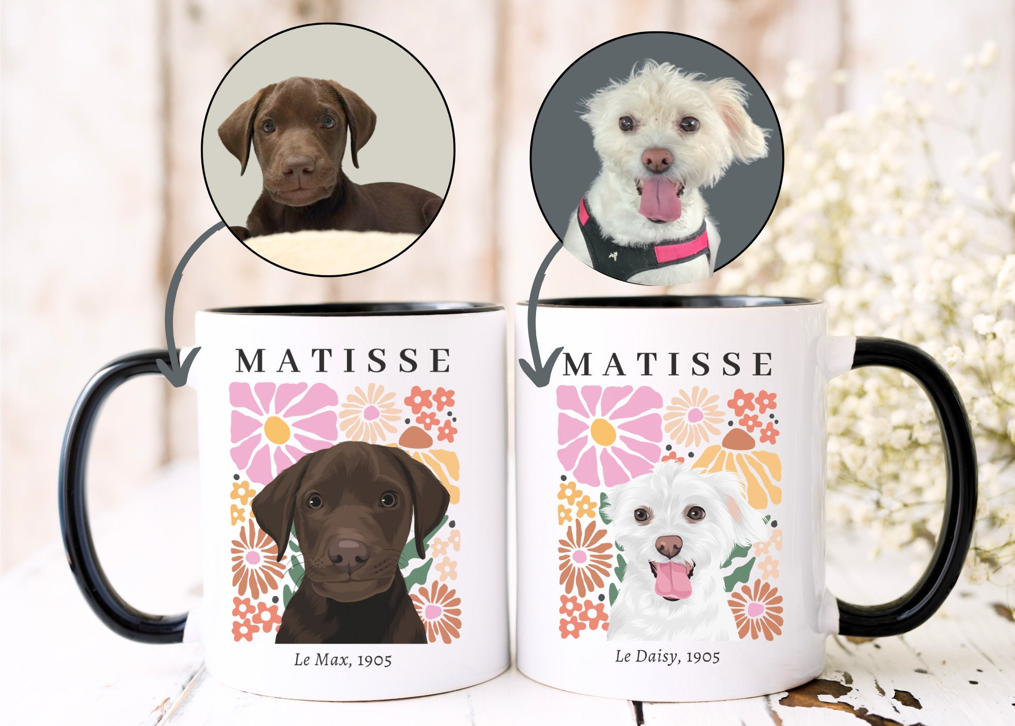 Matisse inspired custom dog mug, Custom dog mug, Custom Pet Mug, Custom Photo mug, dog remembrance gift, pet portrait mug, dog mom, dog dad