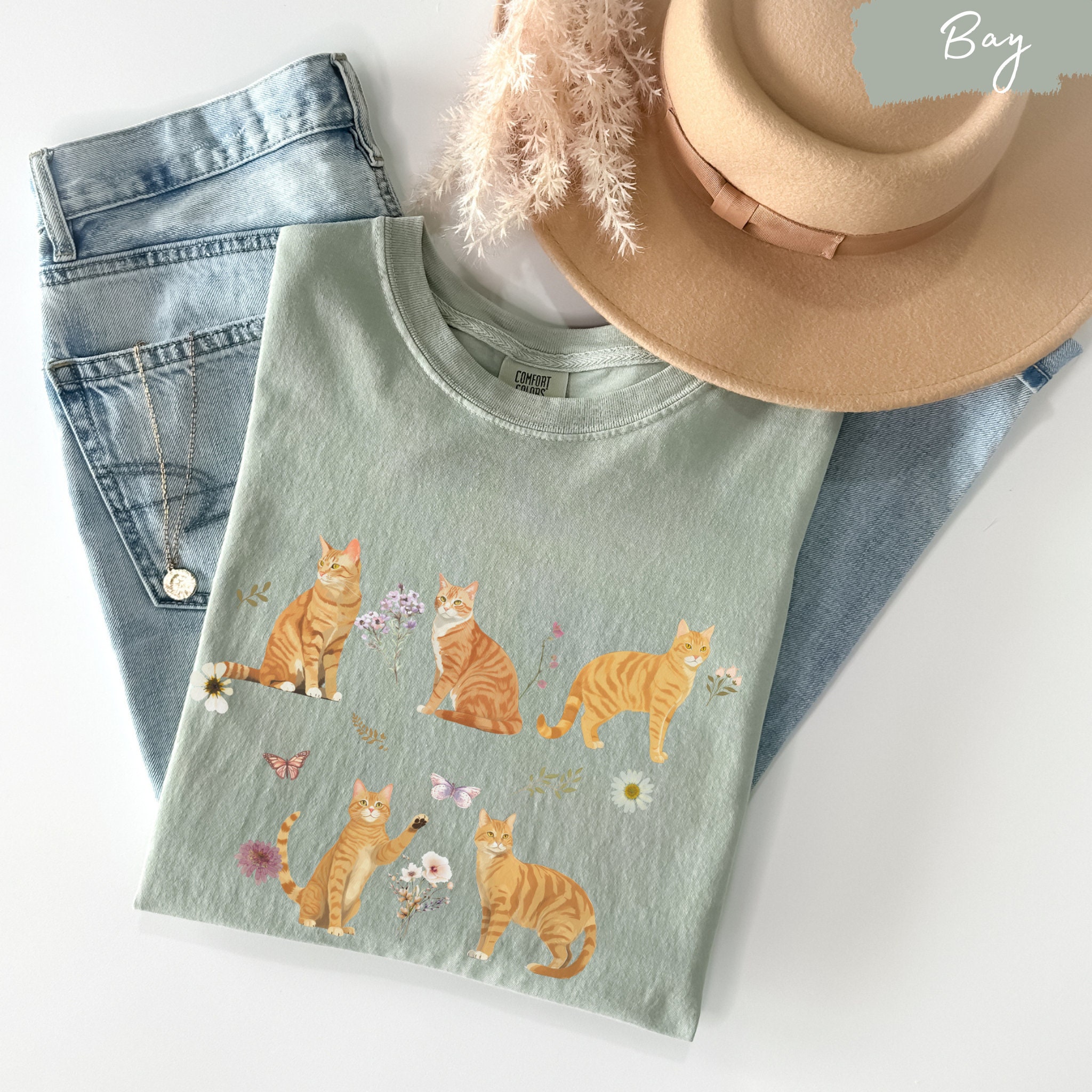 Orange Tabby Cat Cottagecore T Shirt, Tabby Cat Shirt, Tabby