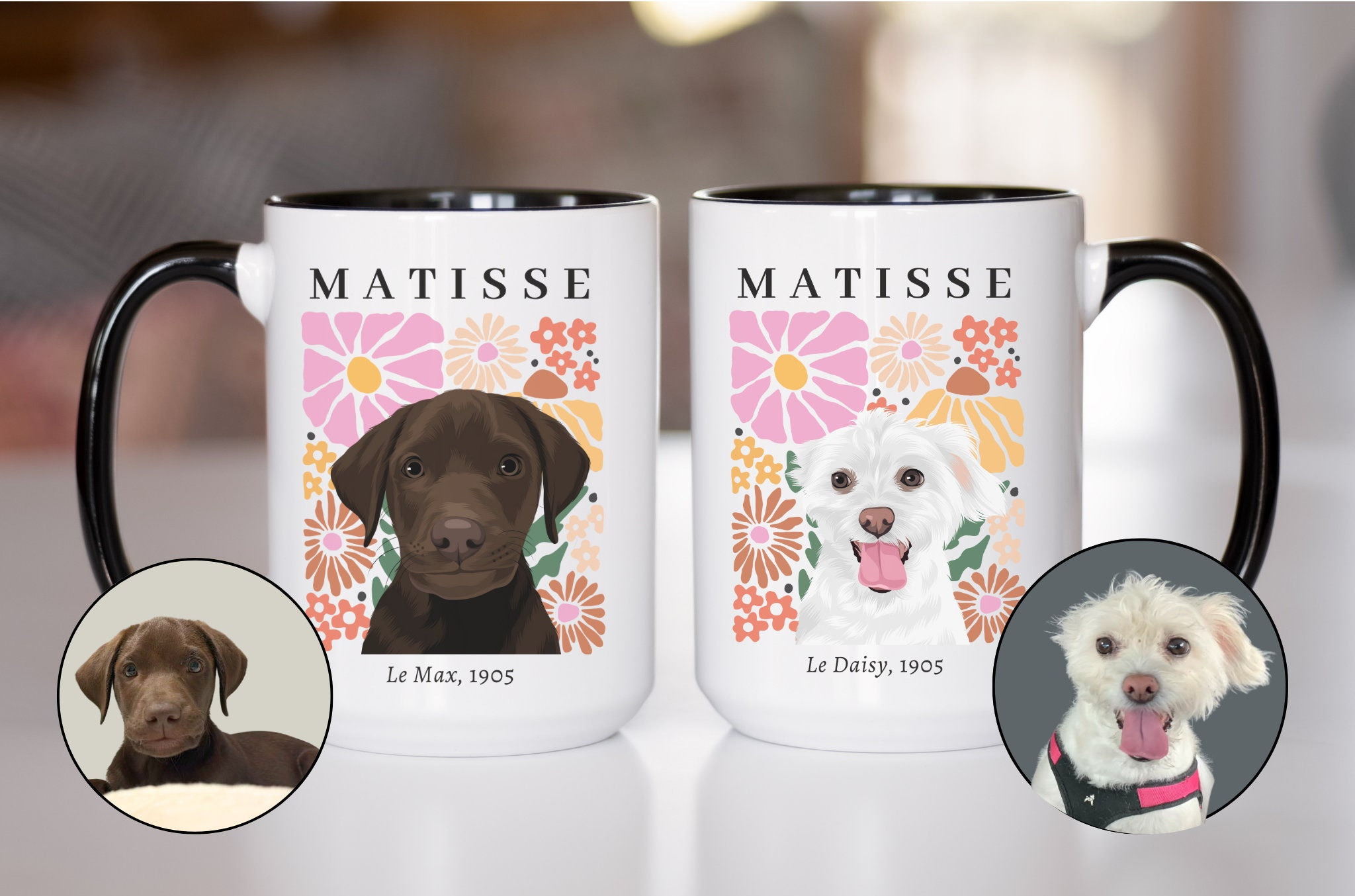 Matisse inspired custom dog mug, Custom dog mug, Custom Pet Mug, Custom Photo mug, dog remembrance gift, pet portrait mug, dog mom, dog dad