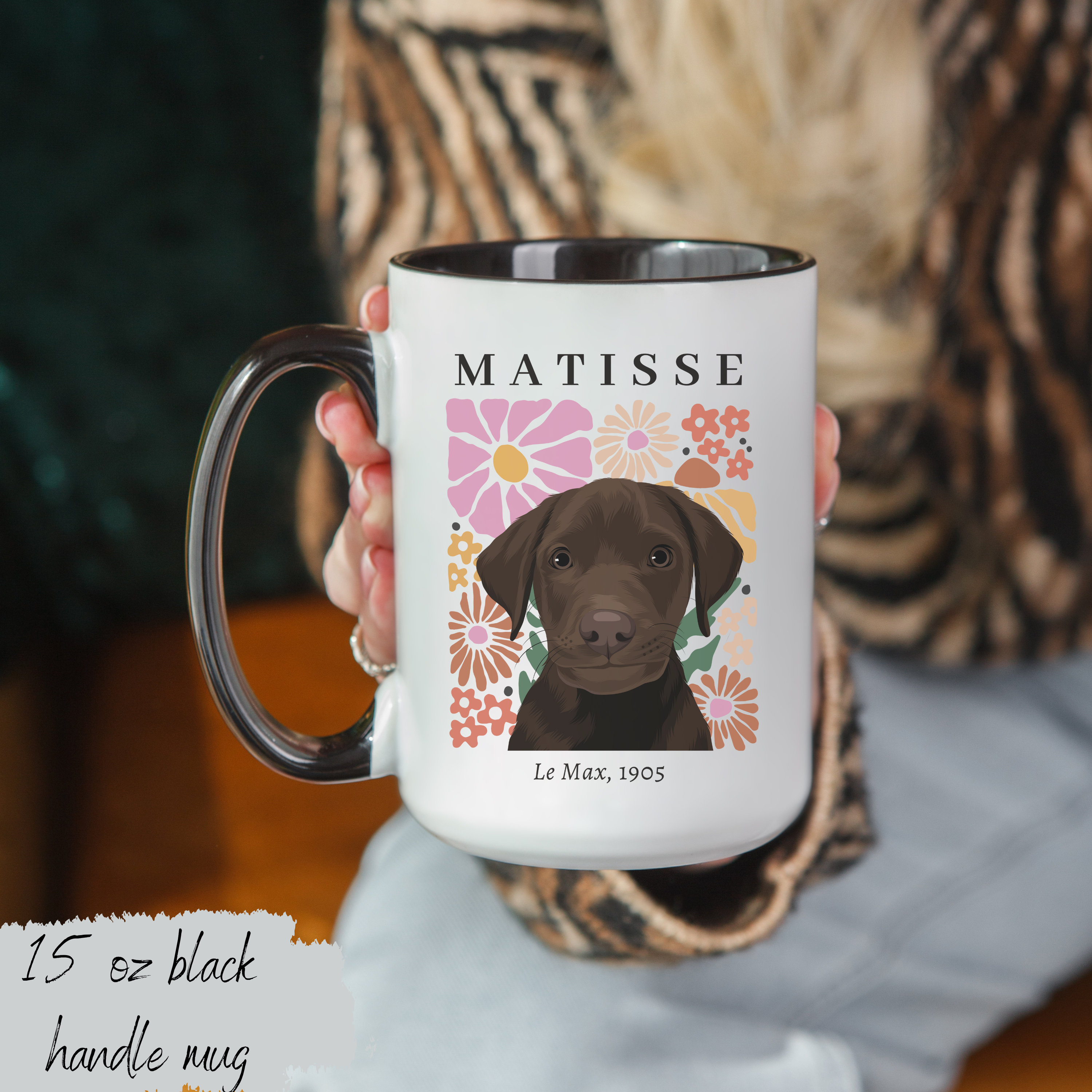 Matisse inspired custom dog mug, Custom dog mug, Custom Pet Mug, Custom Photo mug, dog remembrance gift, pet portrait mug, dog mom, dog dad