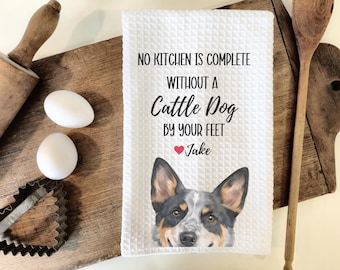 Custom Heeler Dog Kitchen Towel, Australian Cattle dog gift, custom kitchen dog towel, red heeler, blue heeler, Cattle dog home decor