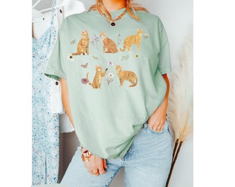 Orange Tabby Cat Cottagecore T Shirt, Tabby Cat Shirt, Tabby