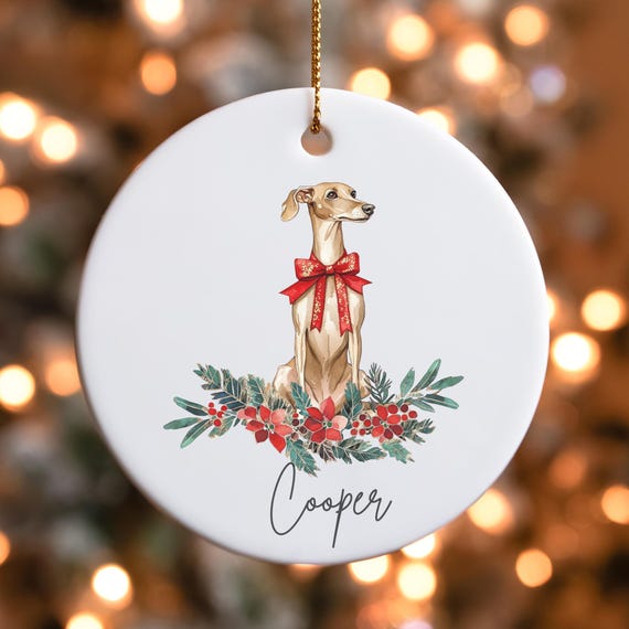 Custom Greyhound dog Christmas Ornament, Greyhound Gift, Greyhound Ornament, Personalized Dog Ornament, Dog name ornament, Italian Greyhound