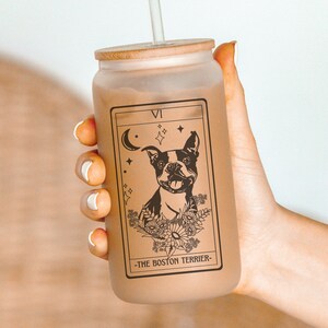 Boston terrier tarot frosted glass tumbler, Boston terrier gifts, Boston terrier mom, Boston terrier, Boston terrier tumbler, dog tumbler