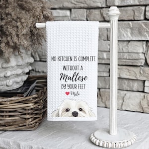 Custom Maltese Kitchen Towel, Maltese gift, custom kitchen tea towel, Maltese owner, Maltese dog mom, Maltese lover, Maltese kitchen towel
