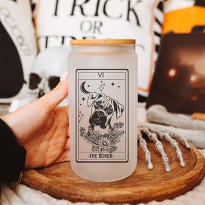 Boxer dog tarot frosted glass tumbler, Boxer gifts, Boxer mom, Boxer dog, Boxer lover, dog mom tumbler, boxer tumbler, iced coffee cup image 2